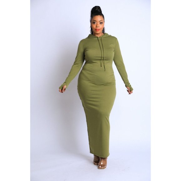 Boutique Dresses & Skirts - Women's Comfy Terry Hooded Maxi Dress With Side Slit Zipper Plus Size 1X 2X 3X